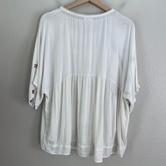 Knox Rose Womens Plus XXL Embroidered White Peasant Blouse Short Sleeve Boho Top - Picture 10 of 11